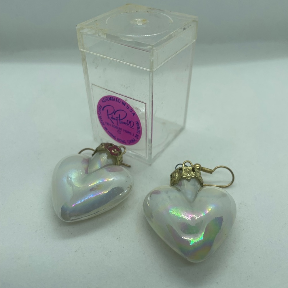 Robert Powell Iridescent Heart Drop Earrings Ornaments With Original Box